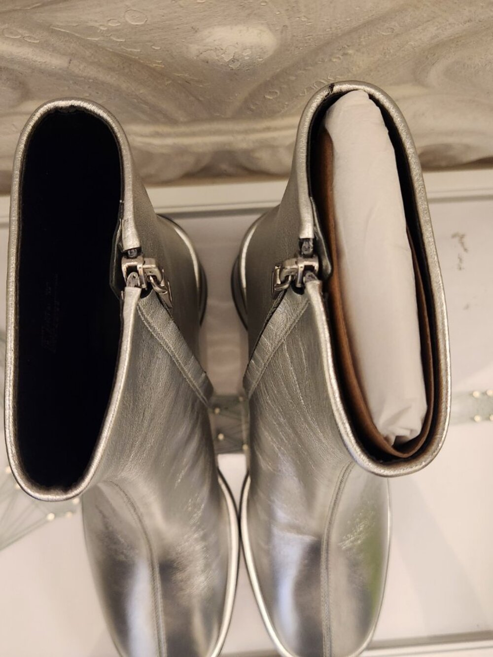 Coach "Gigi" Silver Leather Booties. NIB. Size 7 - Picture 9 of 16